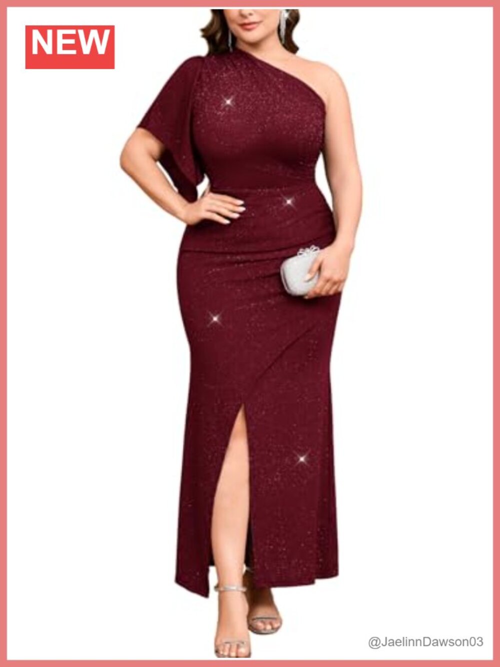 Plus Size One Shoulder Sparkly Maxi Dress Ruched Bodycon Gown High Slit Formal